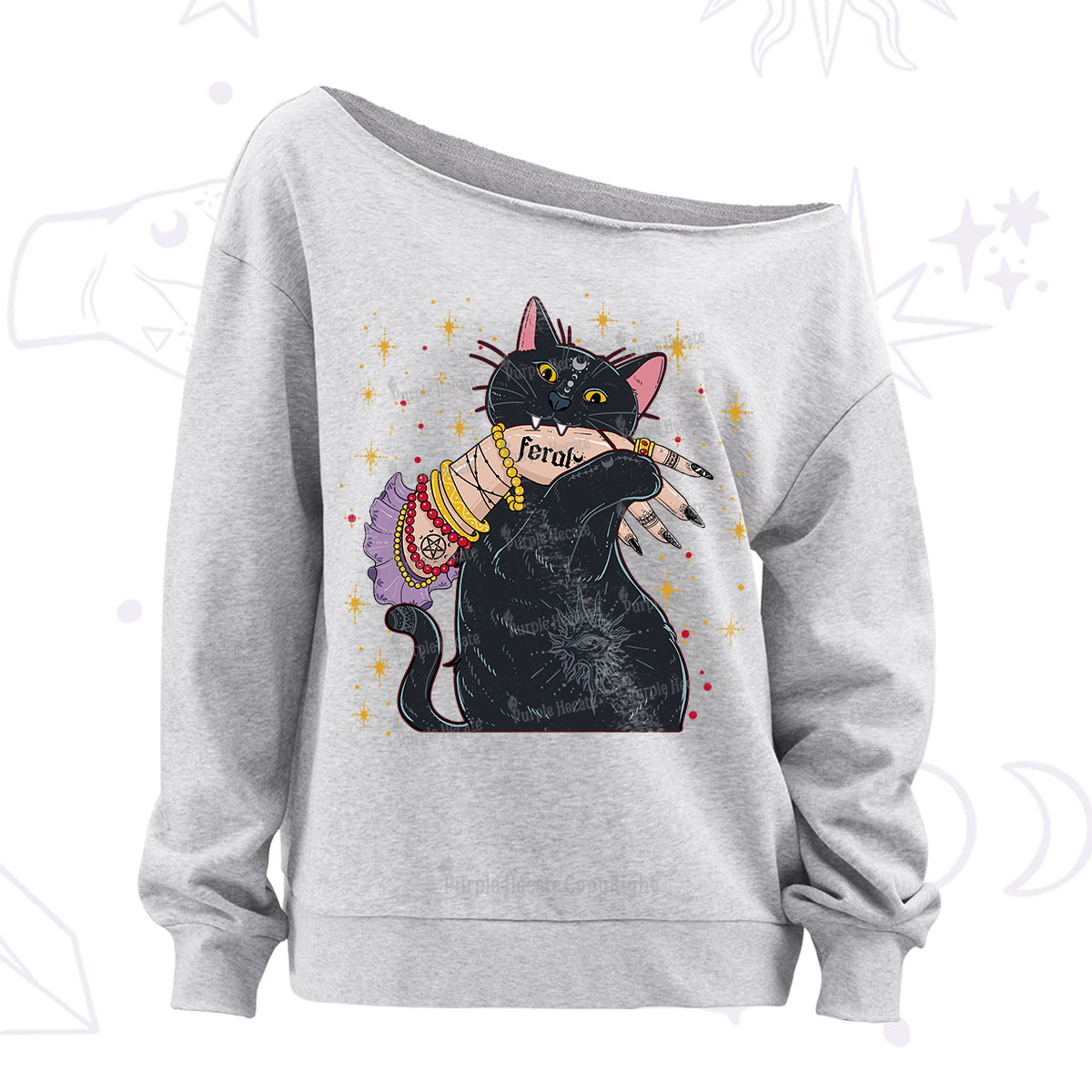 Purplehecate Feral Cat Off The Shoulder Sweatshirt