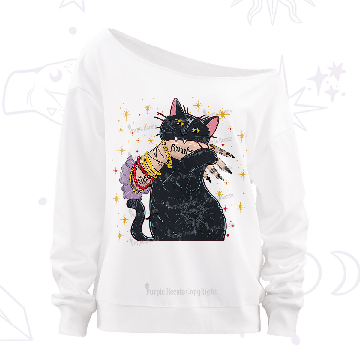 Purplehecate Feral Cat Off The Shoulder Sweatshirt