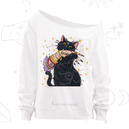 Purplehecate Feral Cat Off The Shoulder Sweatshirt