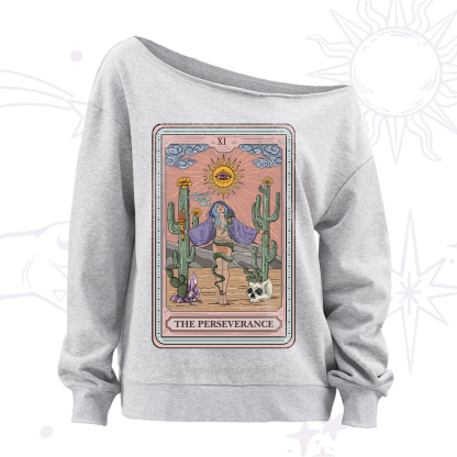 Purplehecate The Perseverance Tarot Card Off The Shoulder Sweatshirt