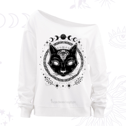 Purplehecate Third Eye Black Cat Off The Shoulder Sweatshirt