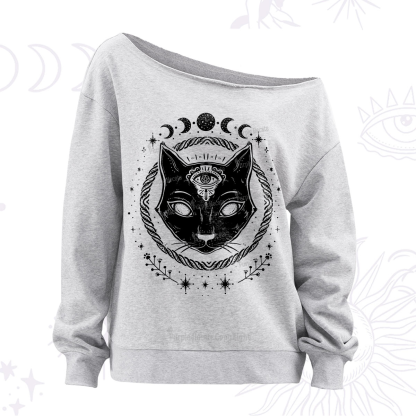 Purplehecate Third Eye Black Cat Off The Shoulder Sweatshirt