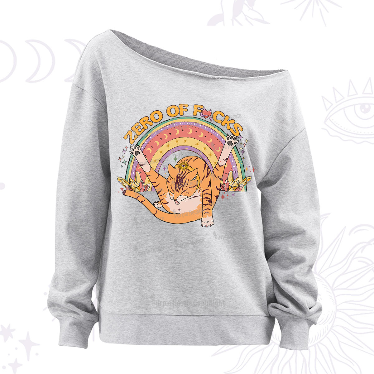 Purplehecate The Zero Fucks Cat Off The Shoulder Sweatshirt
