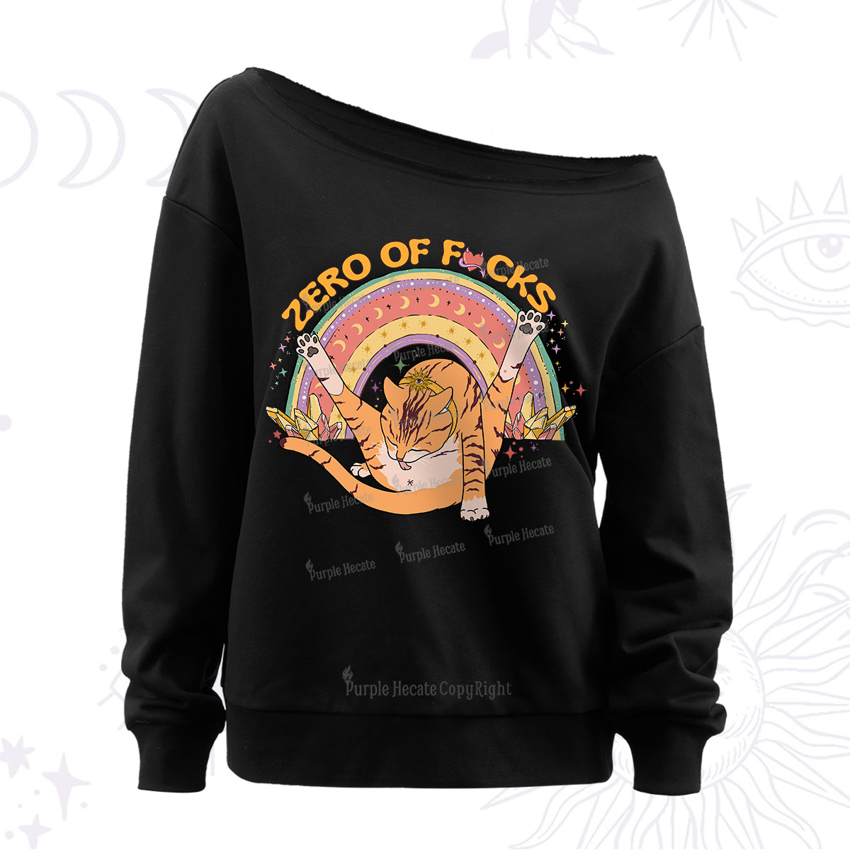 Purplehecate The Zero Fucks Cat Off The Shoulder Sweatshirt
