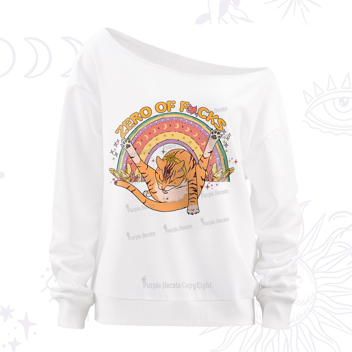 Purplehecate The Zero Fucks Cat Off The Shoulder Sweatshirt
