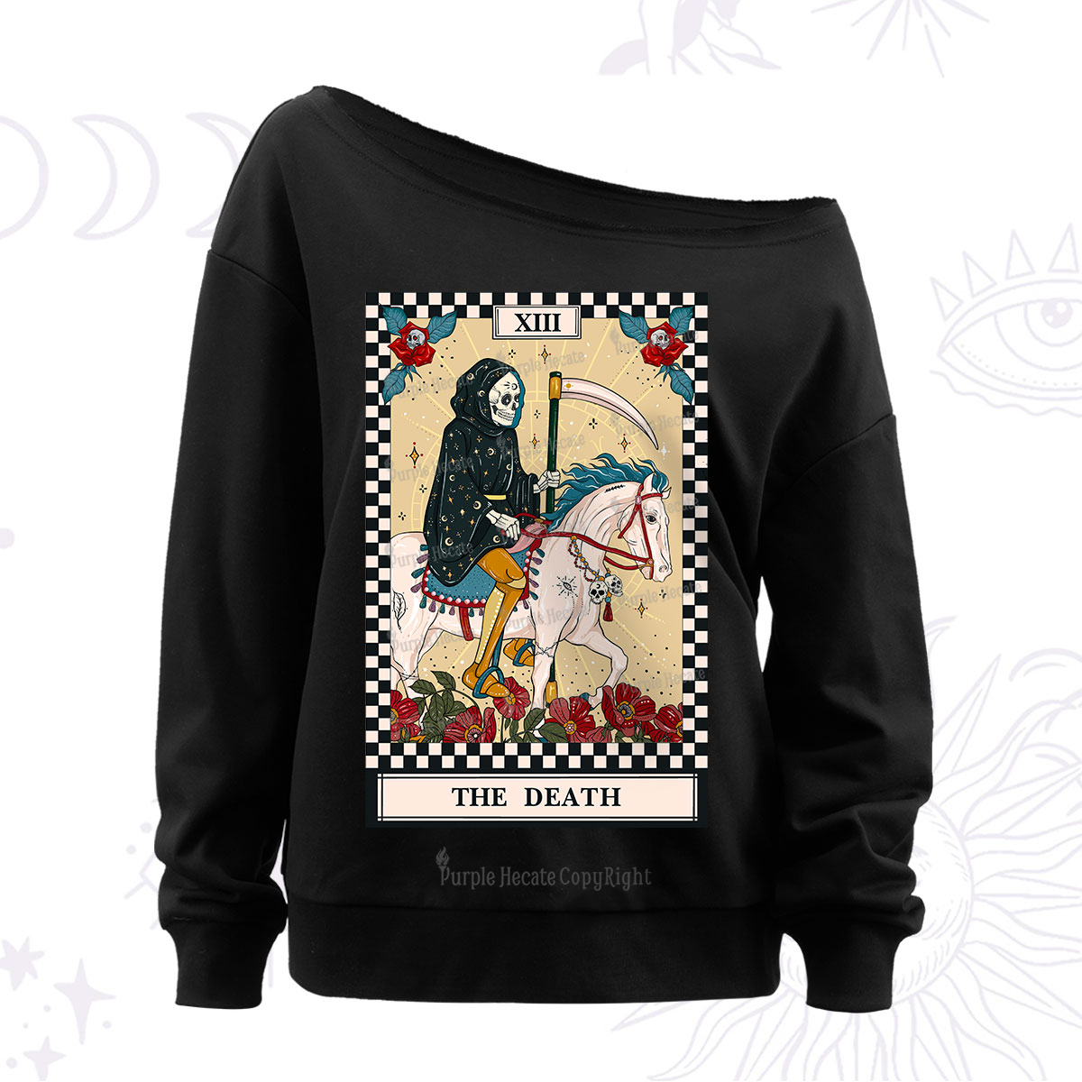 Purplehecate The Death Tarot Skeleton Off The Shoulder Sweatshirt