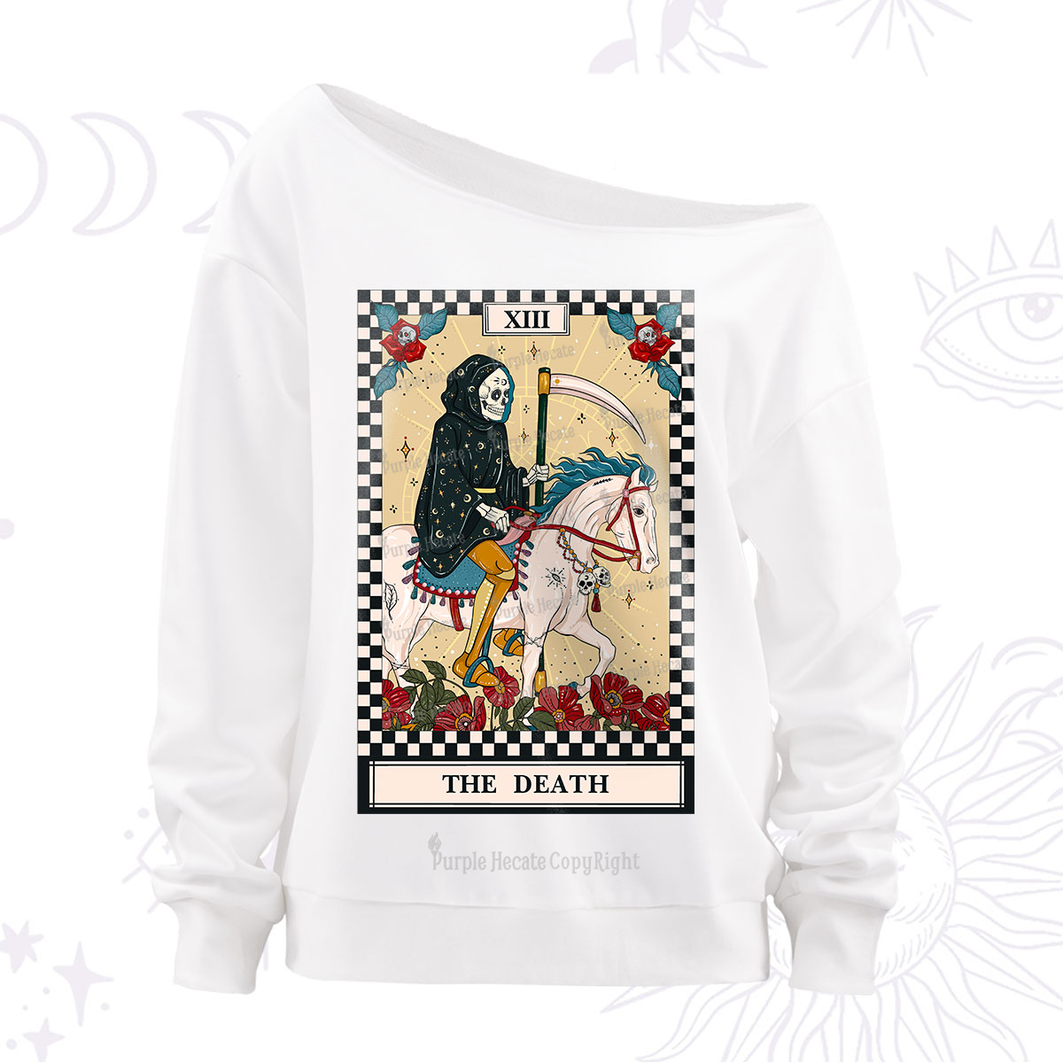Purplehecate The Death Tarot Skeleton Off The Shoulder Sweatshirt