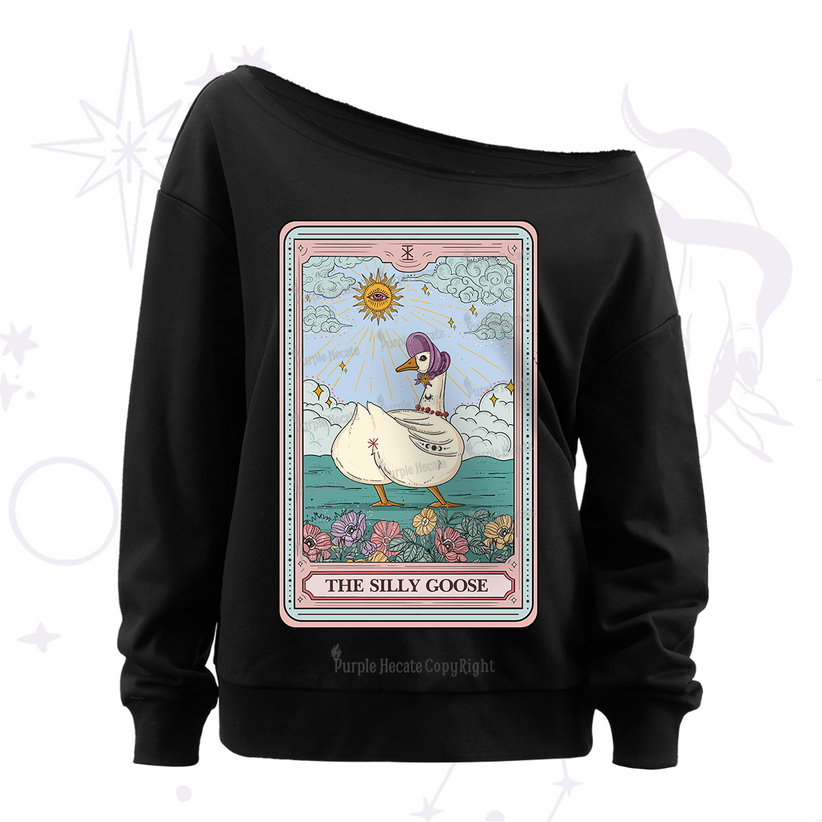 Purplehecate The Silly Goose Tarot Off The Shoulder Sweatshirt