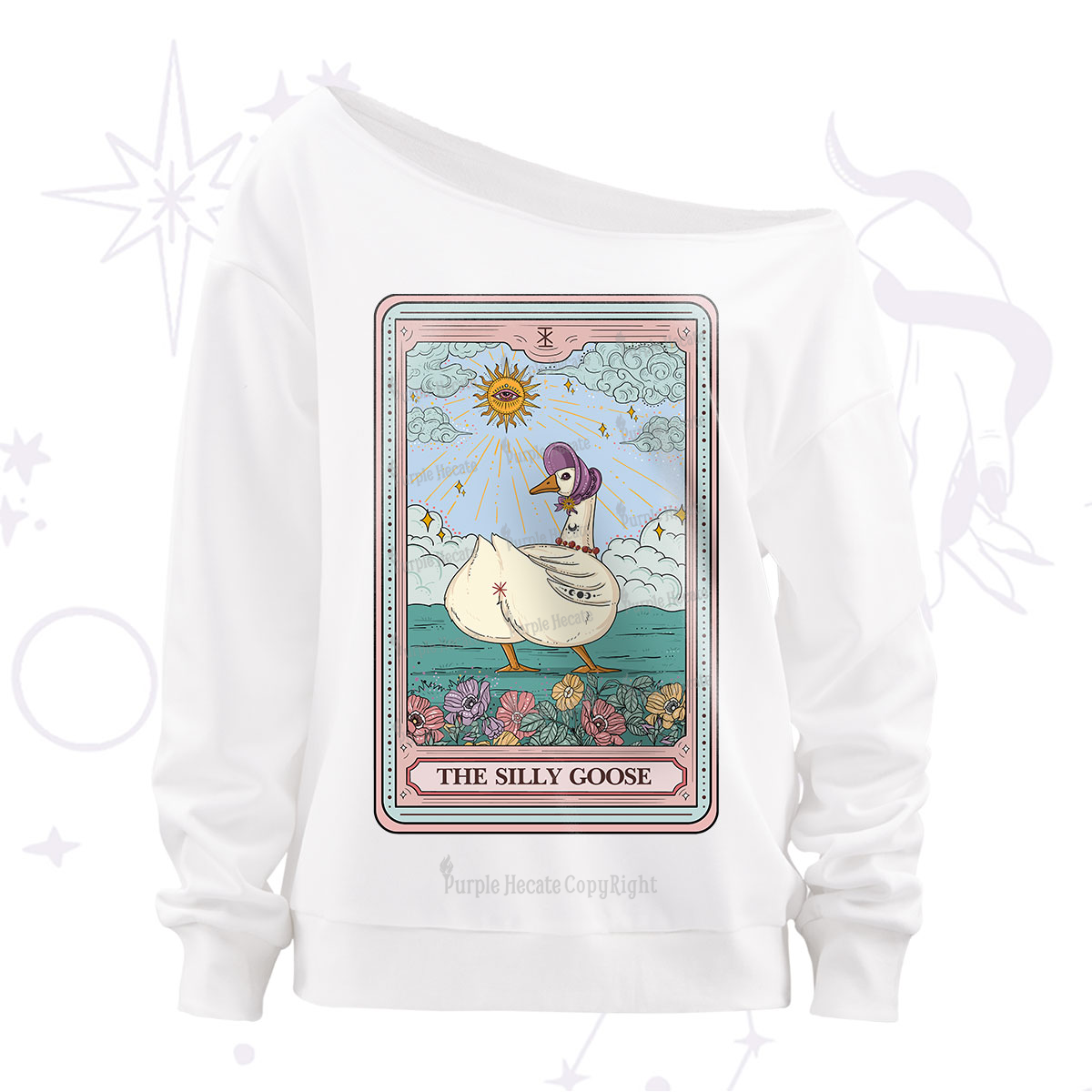 Purplehecate The Silly Goose Tarot Off The Shoulder Sweatshirt