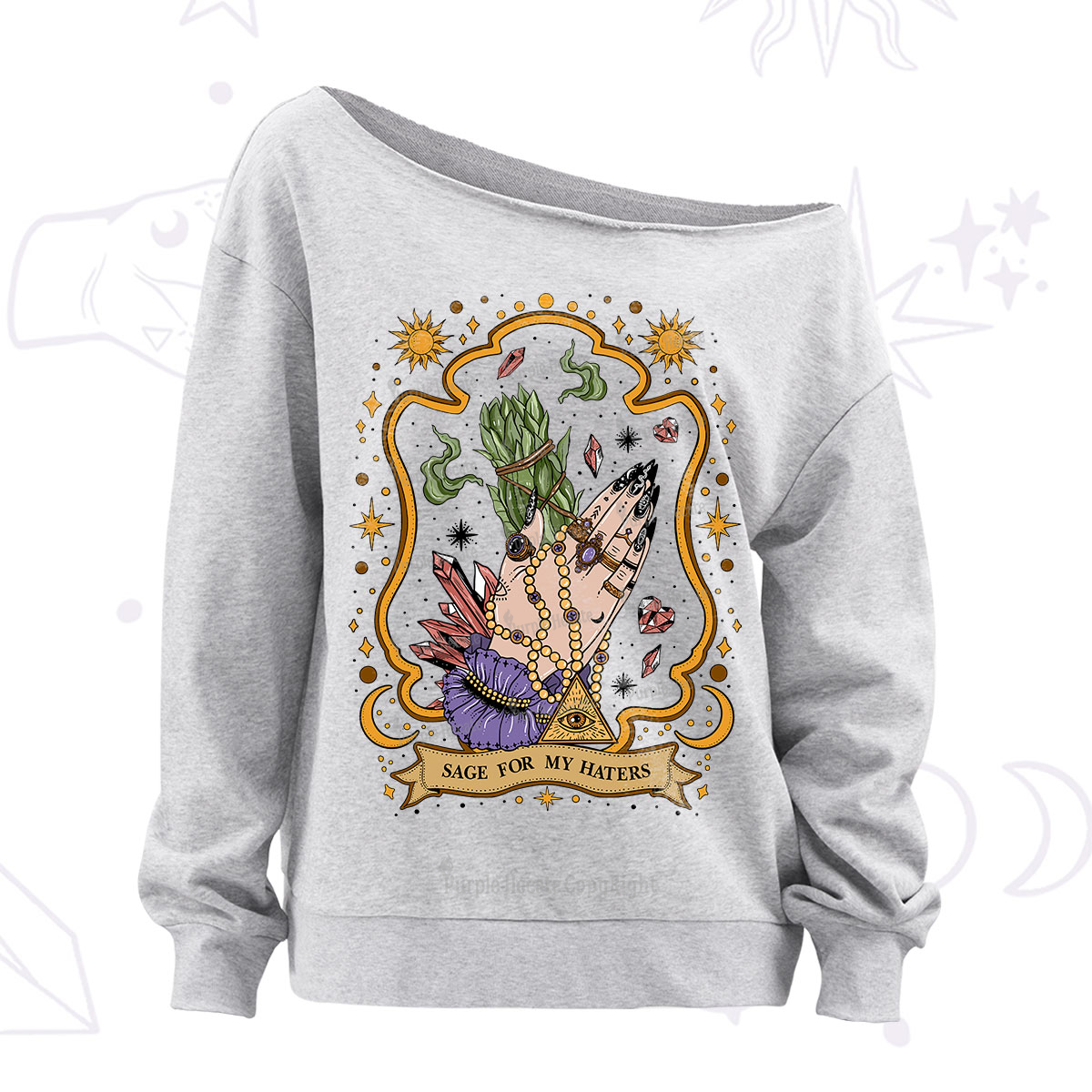 Purplehecate Sage For My Haters Off The Shoulder Sweatshirt