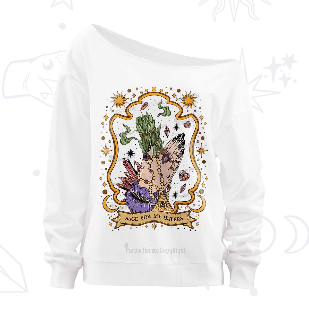Purplehecate Sage For My Haters Off The Shoulder Sweatshirt