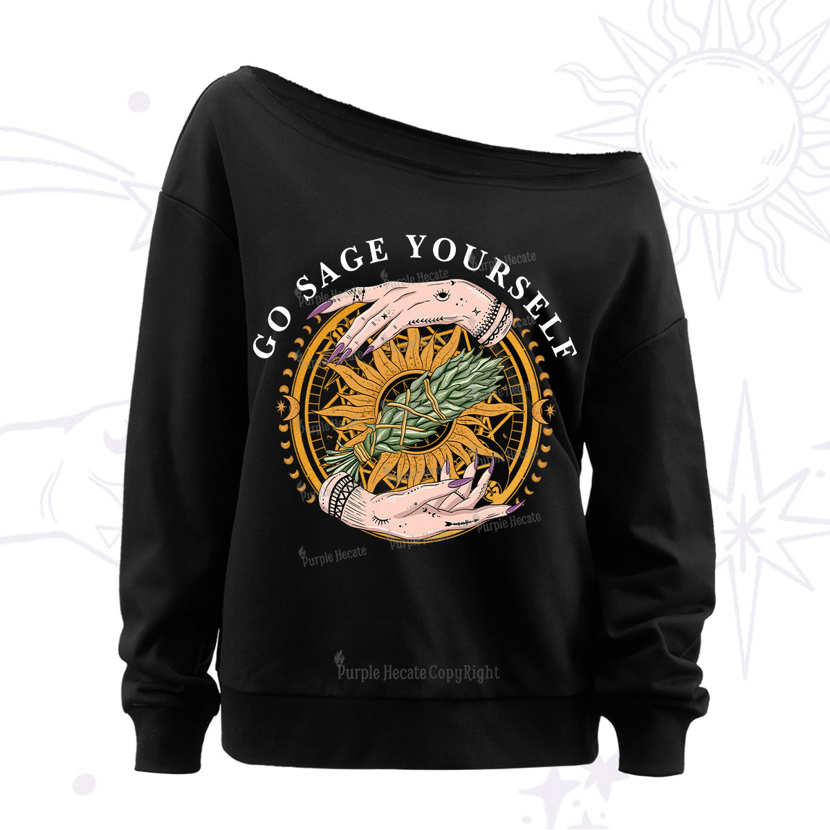 Purplehecate Go Sage Yourself Off The Shoulder Sweatshirt