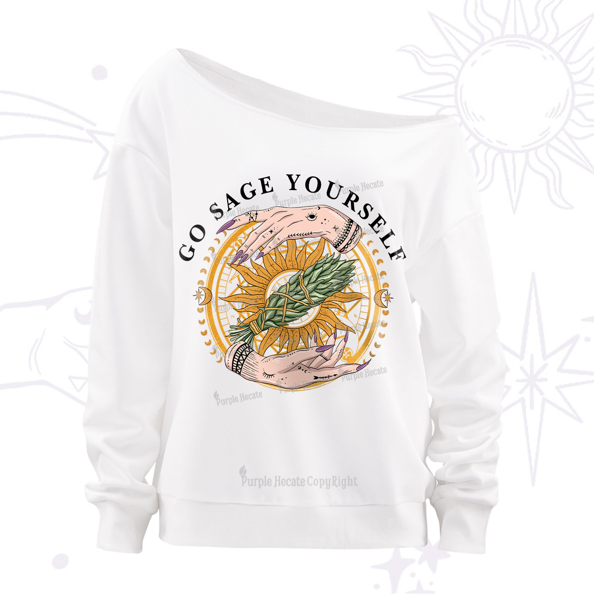 Purplehecate Go Sage Yourself Off The Shoulder Sweatshirt