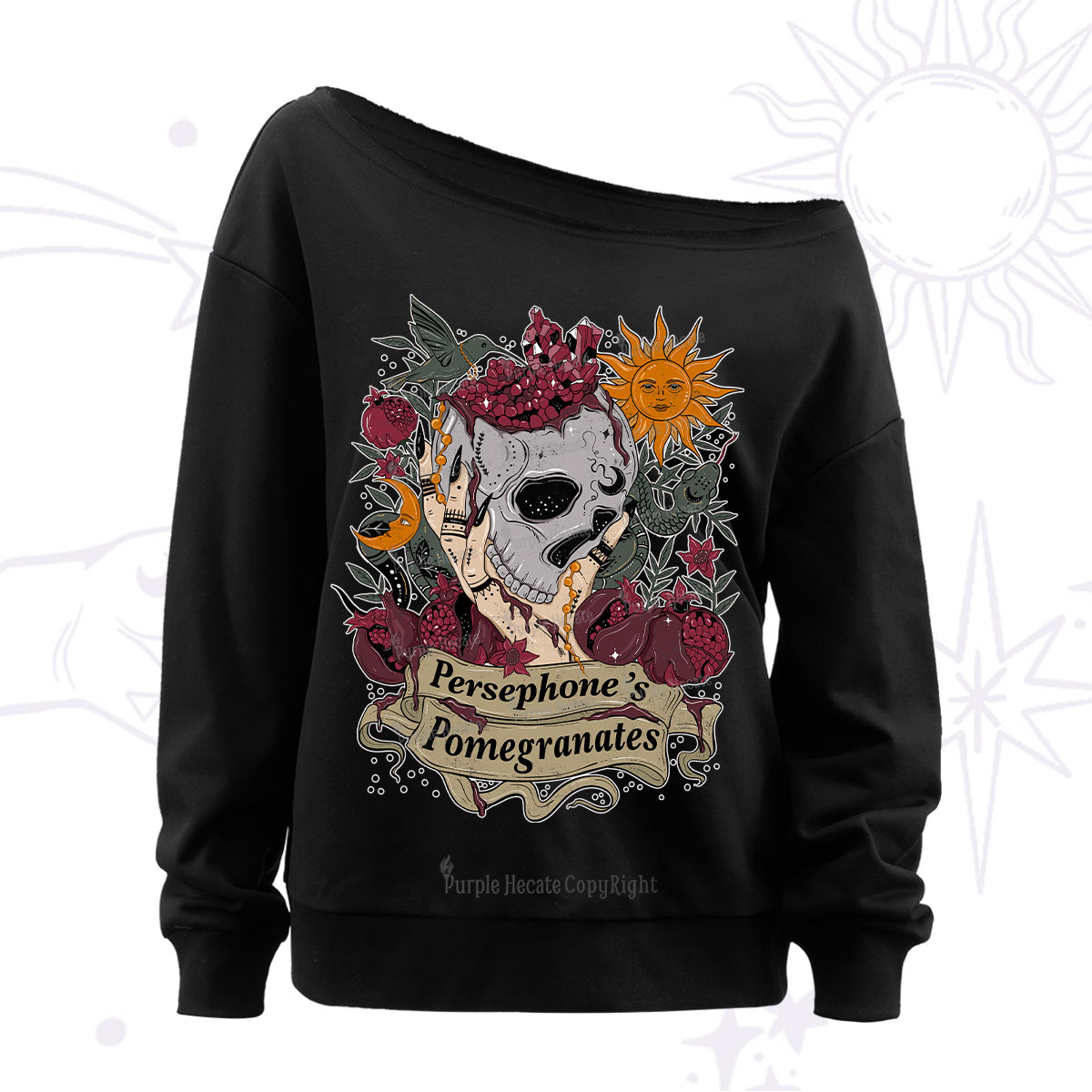 Purplehecate Persephone's Pomegranates Off The Shoulder Sweatshirt