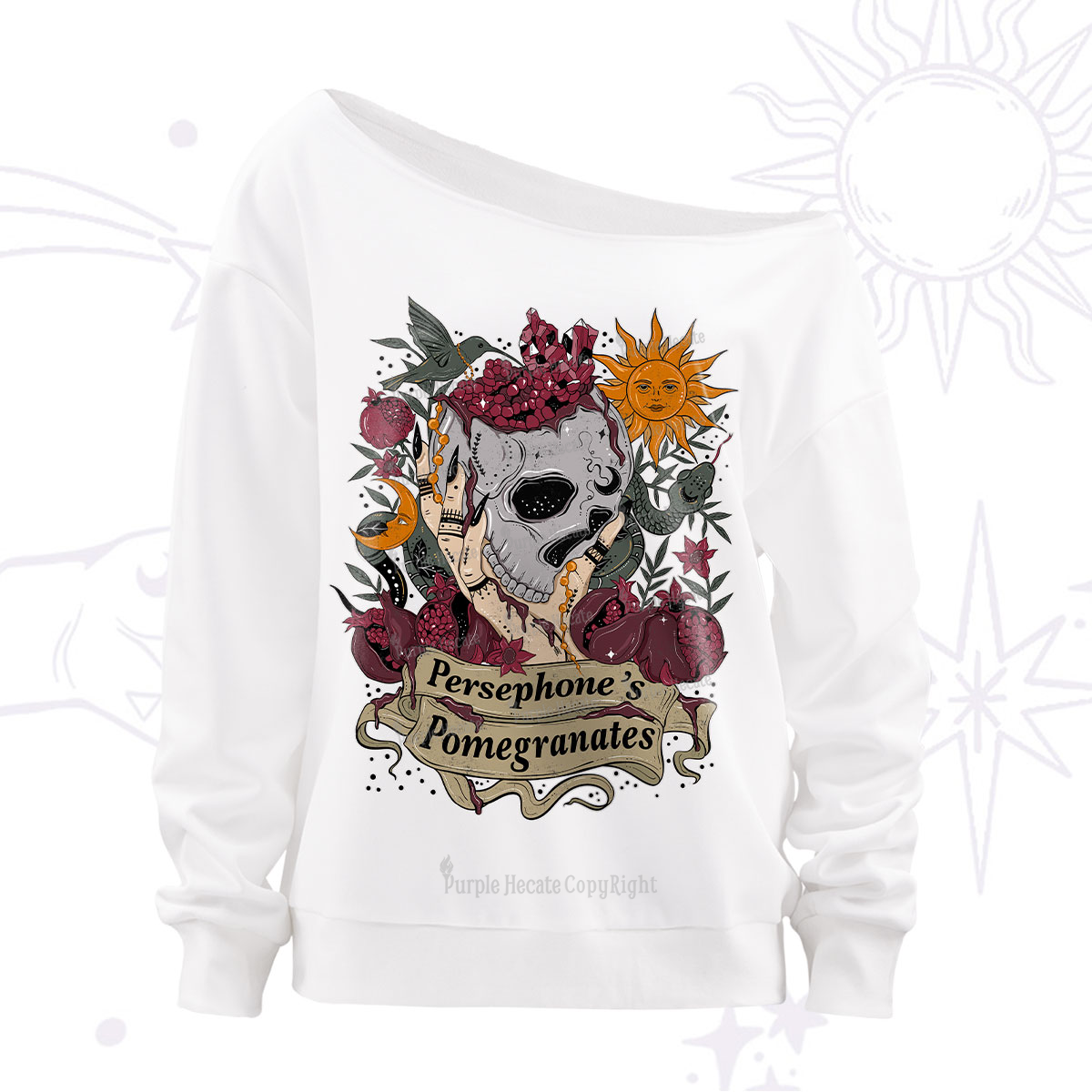 Purplehecate Persephone's Pomegranates Off The Shoulder Sweatshirt