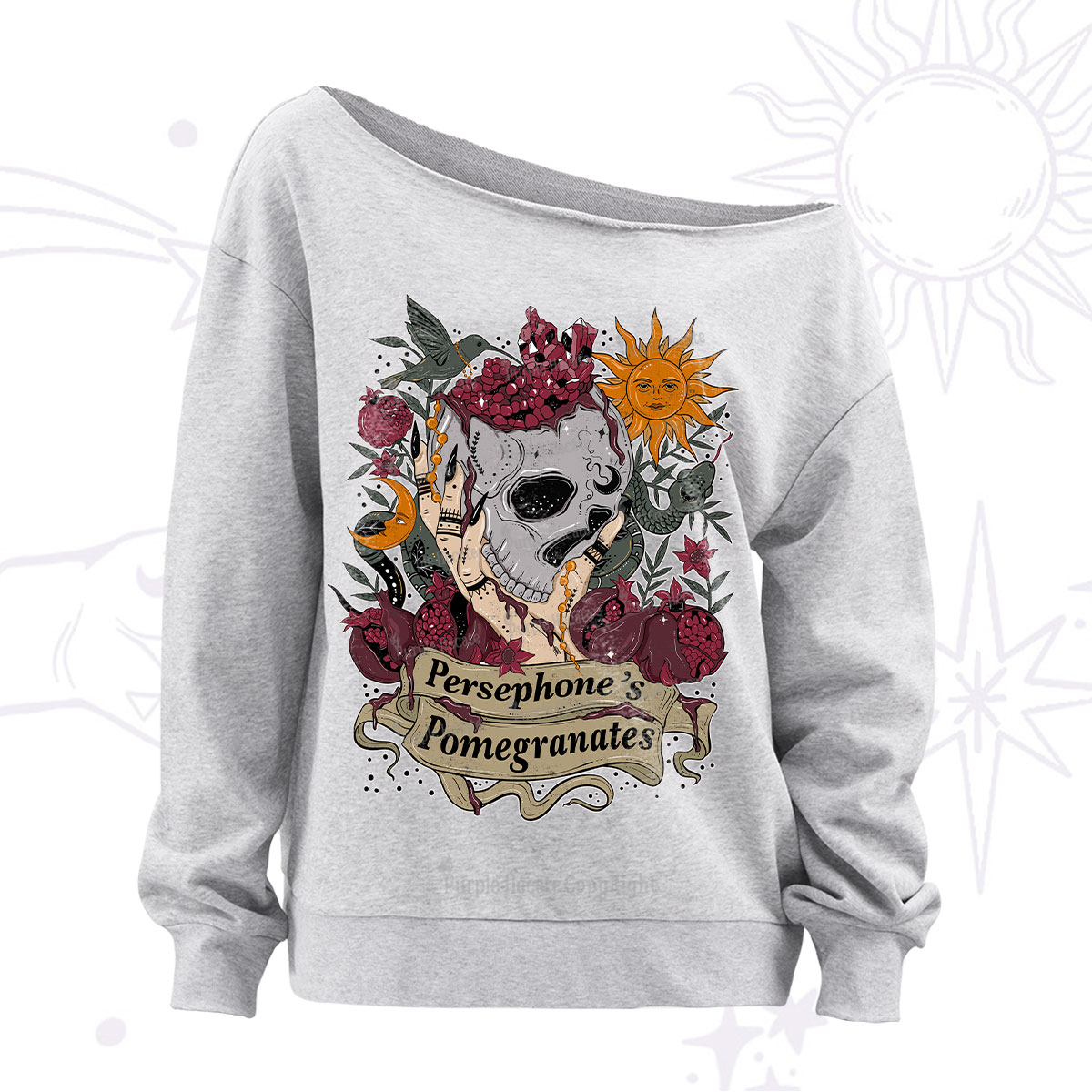 Purplehecate Persephone's Pomegranates Off The Shoulder Sweatshirt