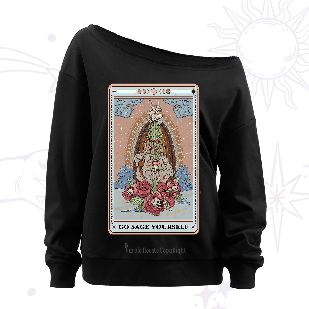 Purplehecate The Go Sage Yourself Tarot Off The Shoulder Sweatshirt