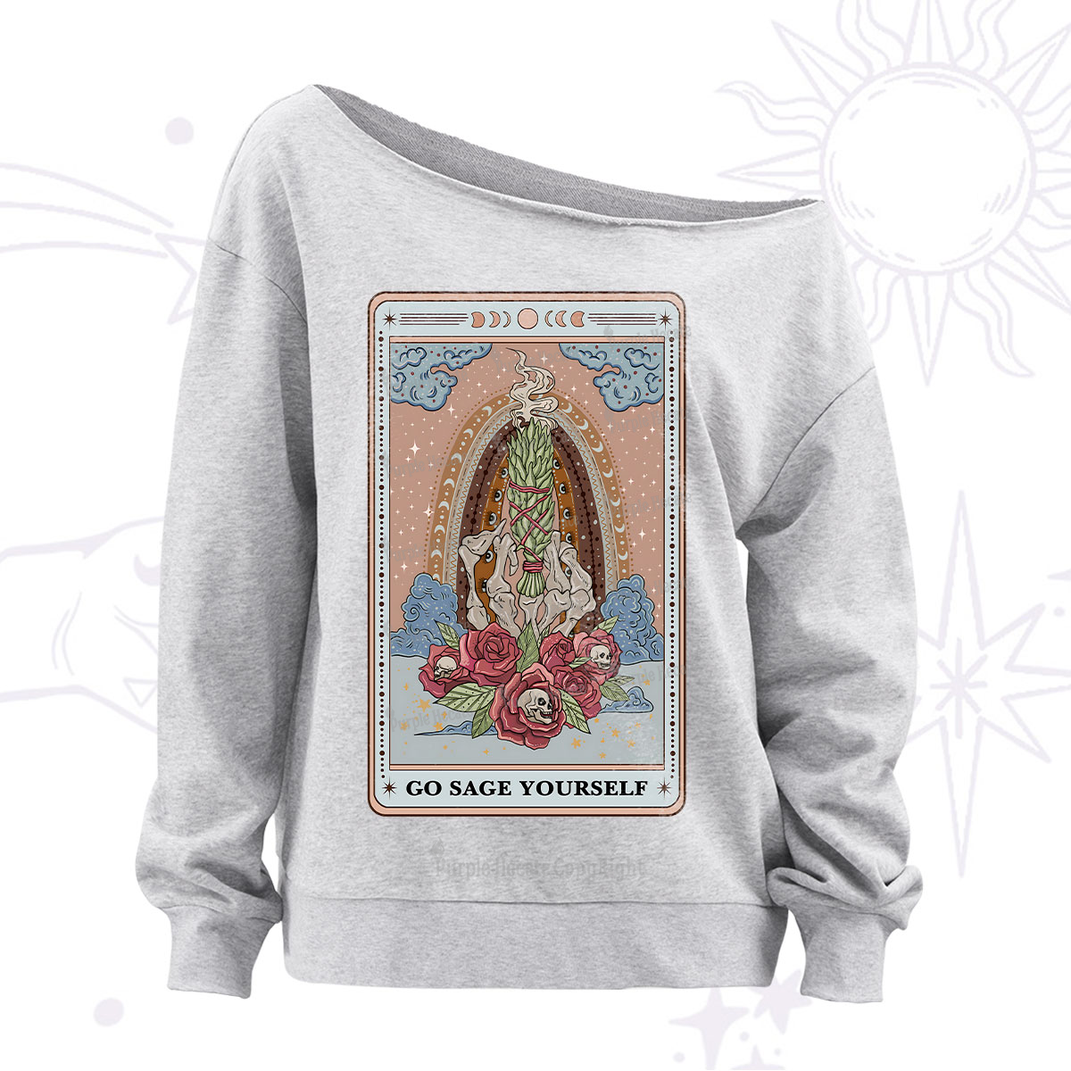 Purplehecate The Go Sage Yourself Tarot Off The Shoulder Sweatshirt