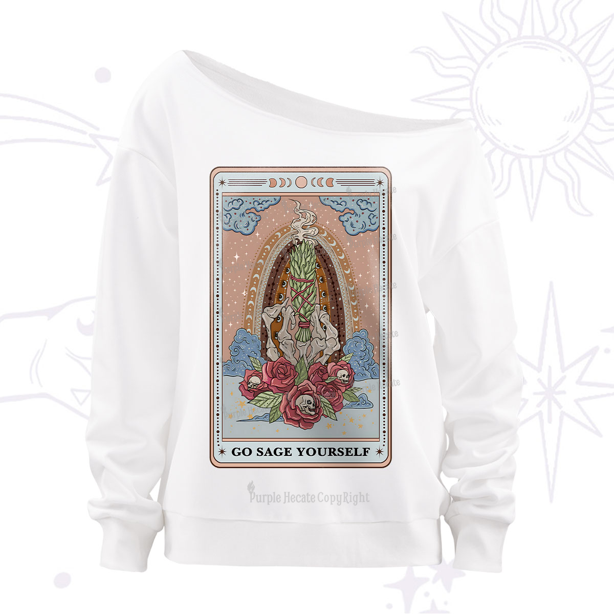 Purplehecate The Go Sage Yourself Tarot Off The Shoulder Sweatshirt