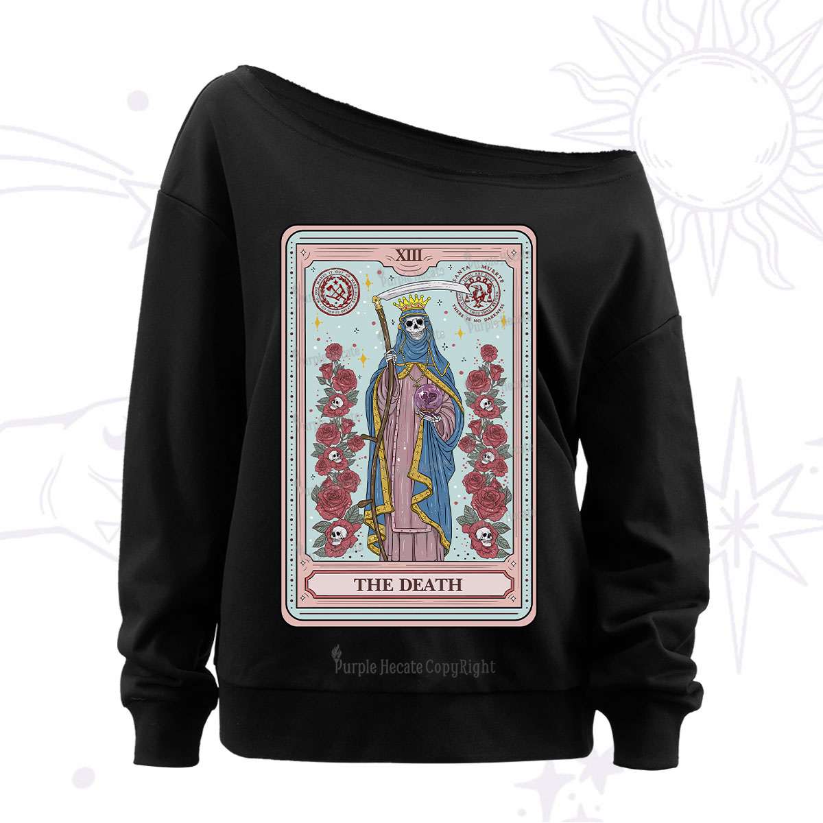 Purplehecate The Death Tarot Off The Shoulder Sweatshirt