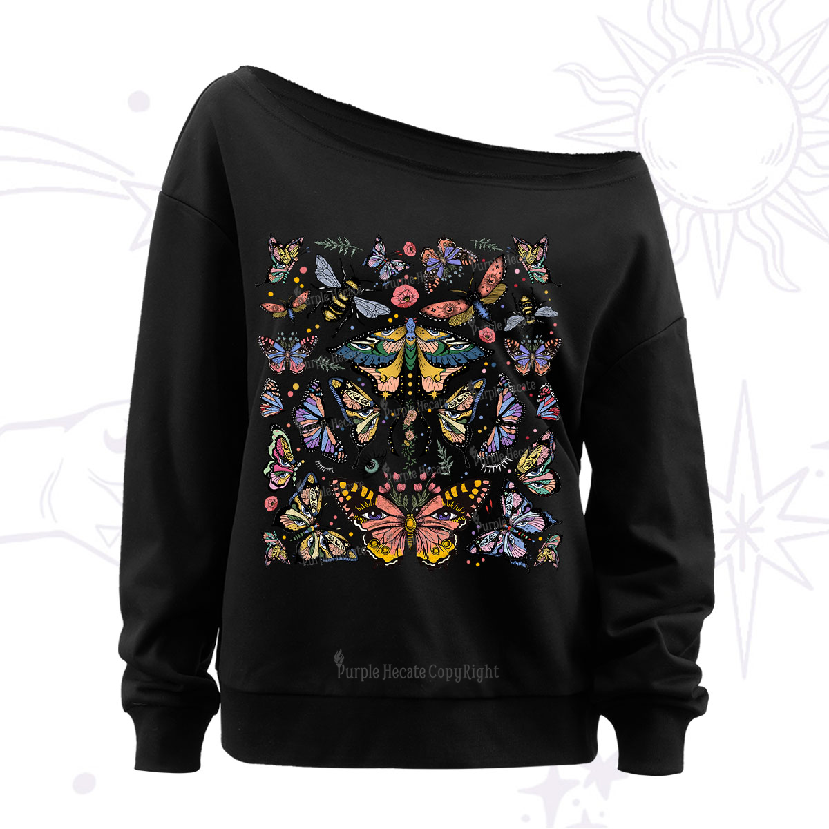 Purplehecate Mystical Butterfly & Moth Off The Shoulder Sweatshirt