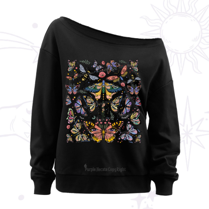 Purplehecate Mystical Butterfly & Moth Off The Shoulder Sweatshirt