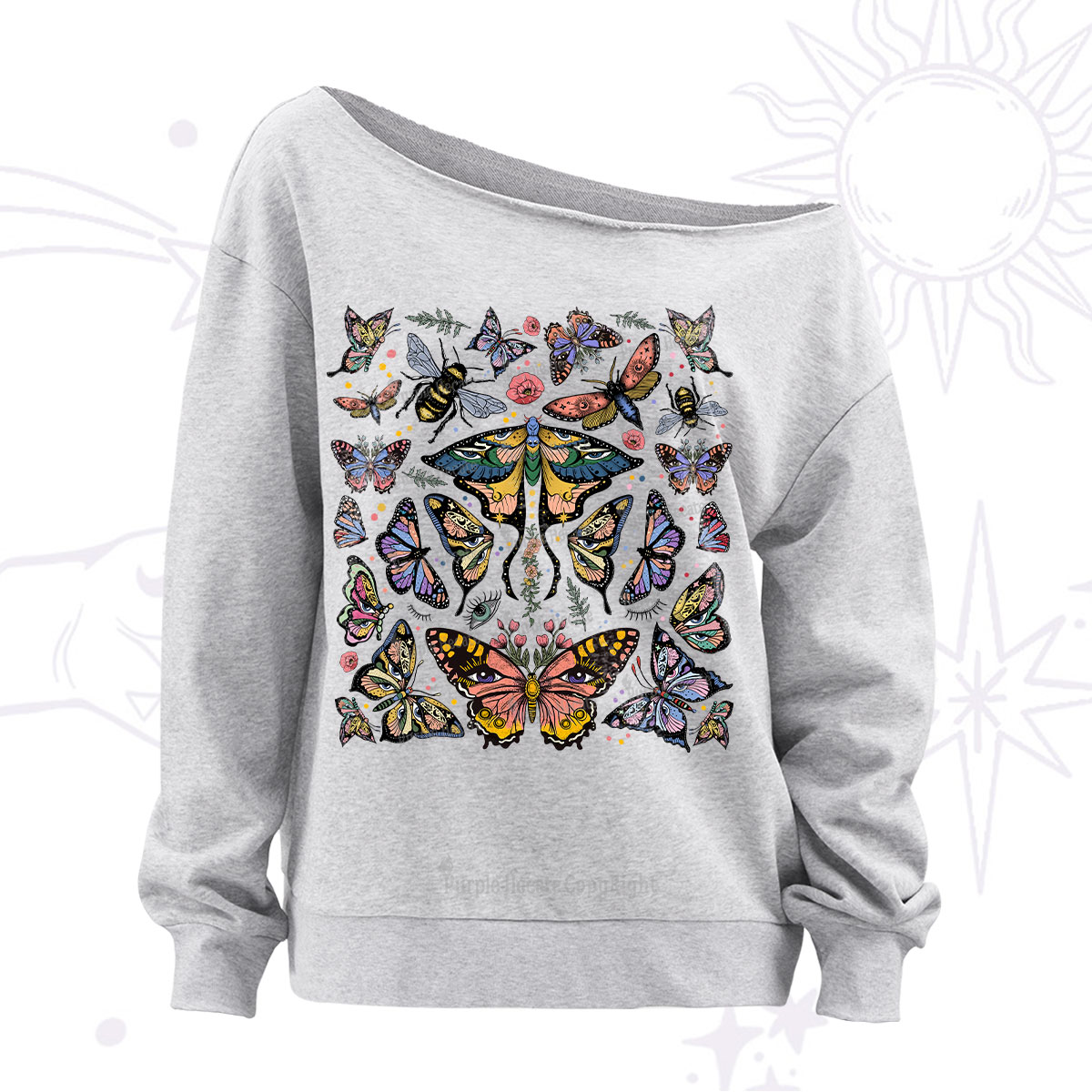 Purplehecate Mystical Butterfly & Moth Off The Shoulder Sweatshirt