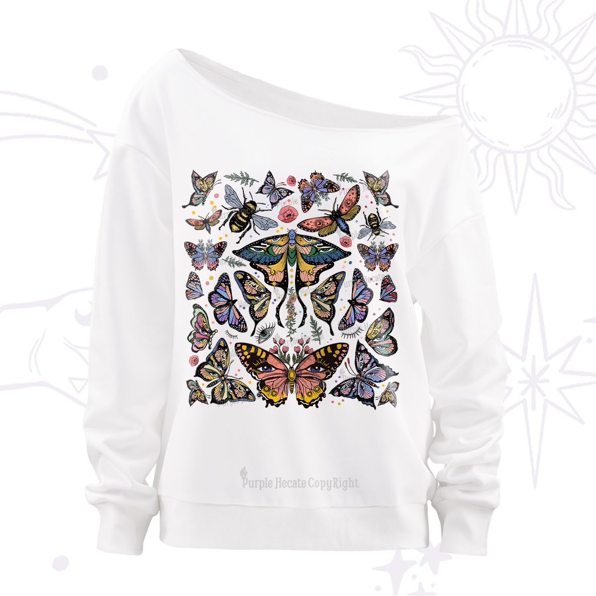 Purplehecate Mystical Butterfly & Moth Off The Shoulder Sweatshirt