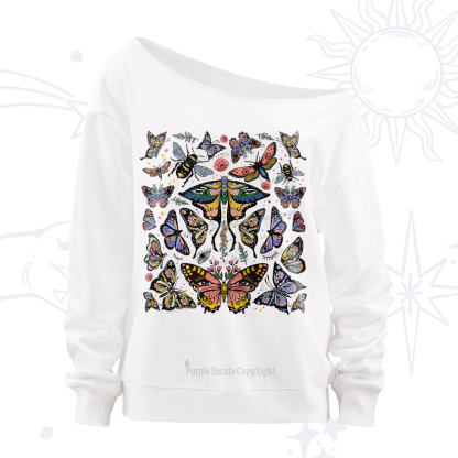 Purplehecate Mystical Butterfly & Moth Off The Shoulder Sweatshirt