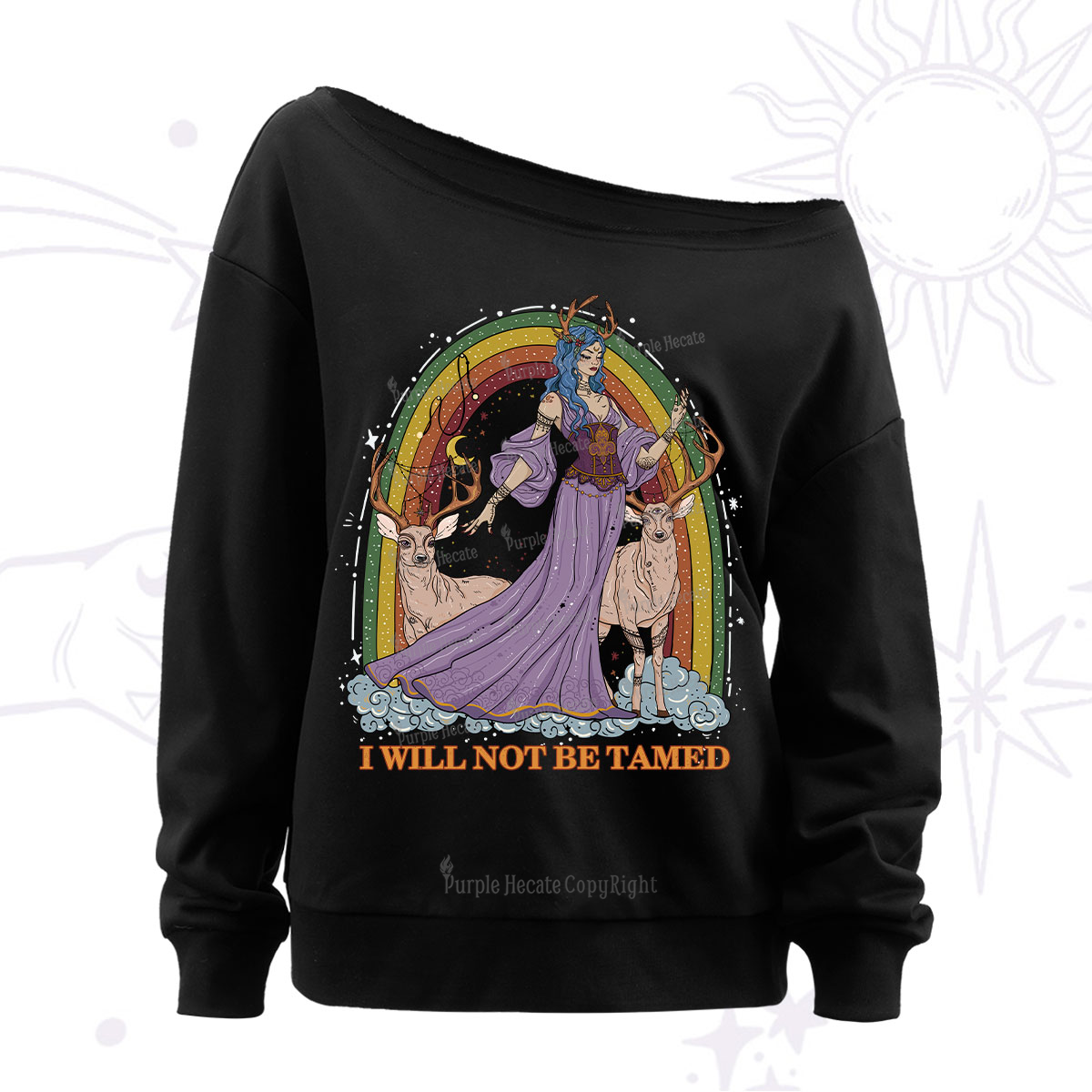 Purplehecate I Will Not Be Tamed Off The Shoulder Sweatshirt