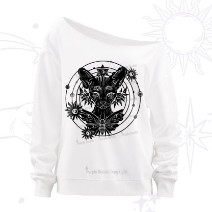 Purplehecate Mystic Sphynx Cat Lover Off The Shoulder Sweatshirt