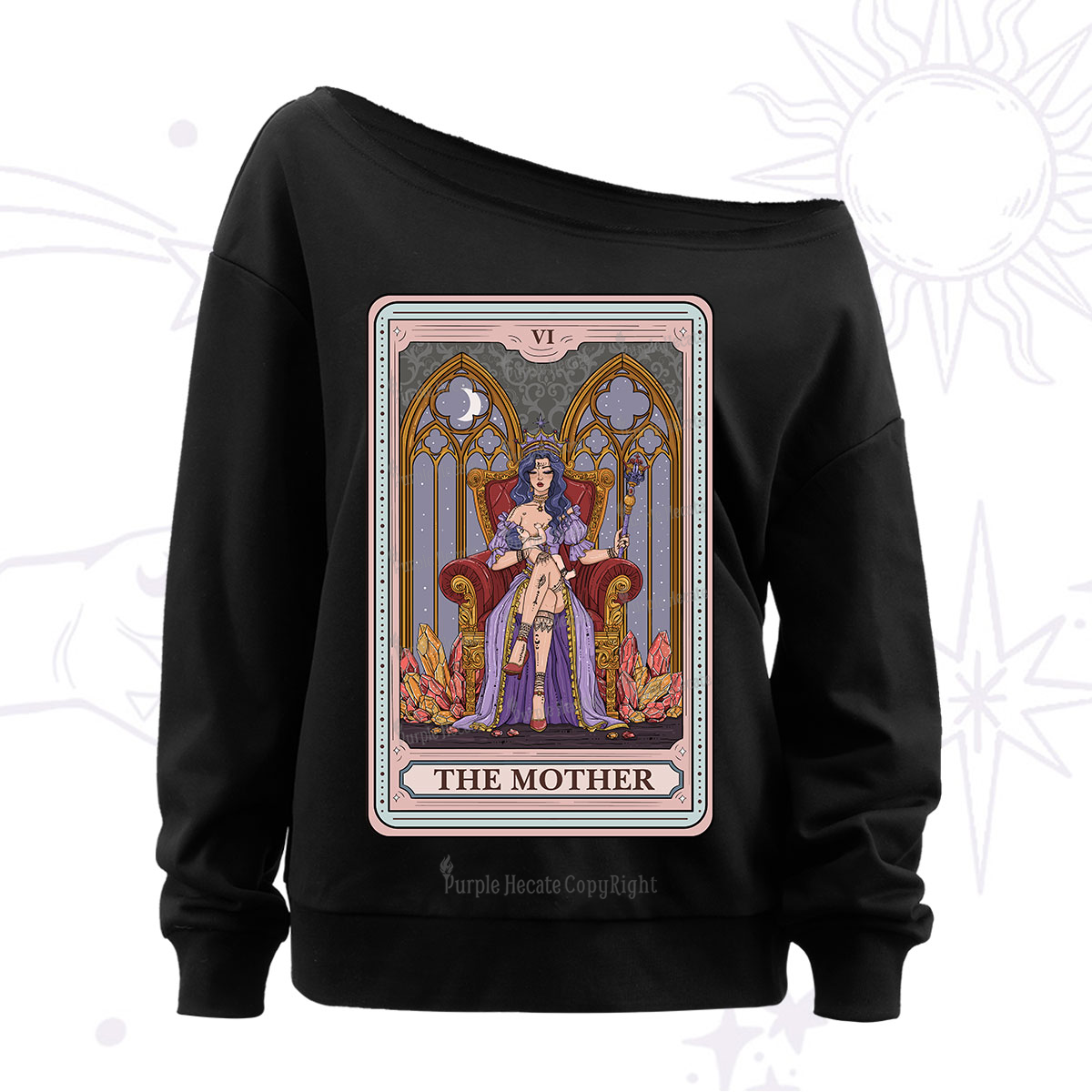 Purplehecate The Mother Tarot Card Off The Shoulder Sweatshirt