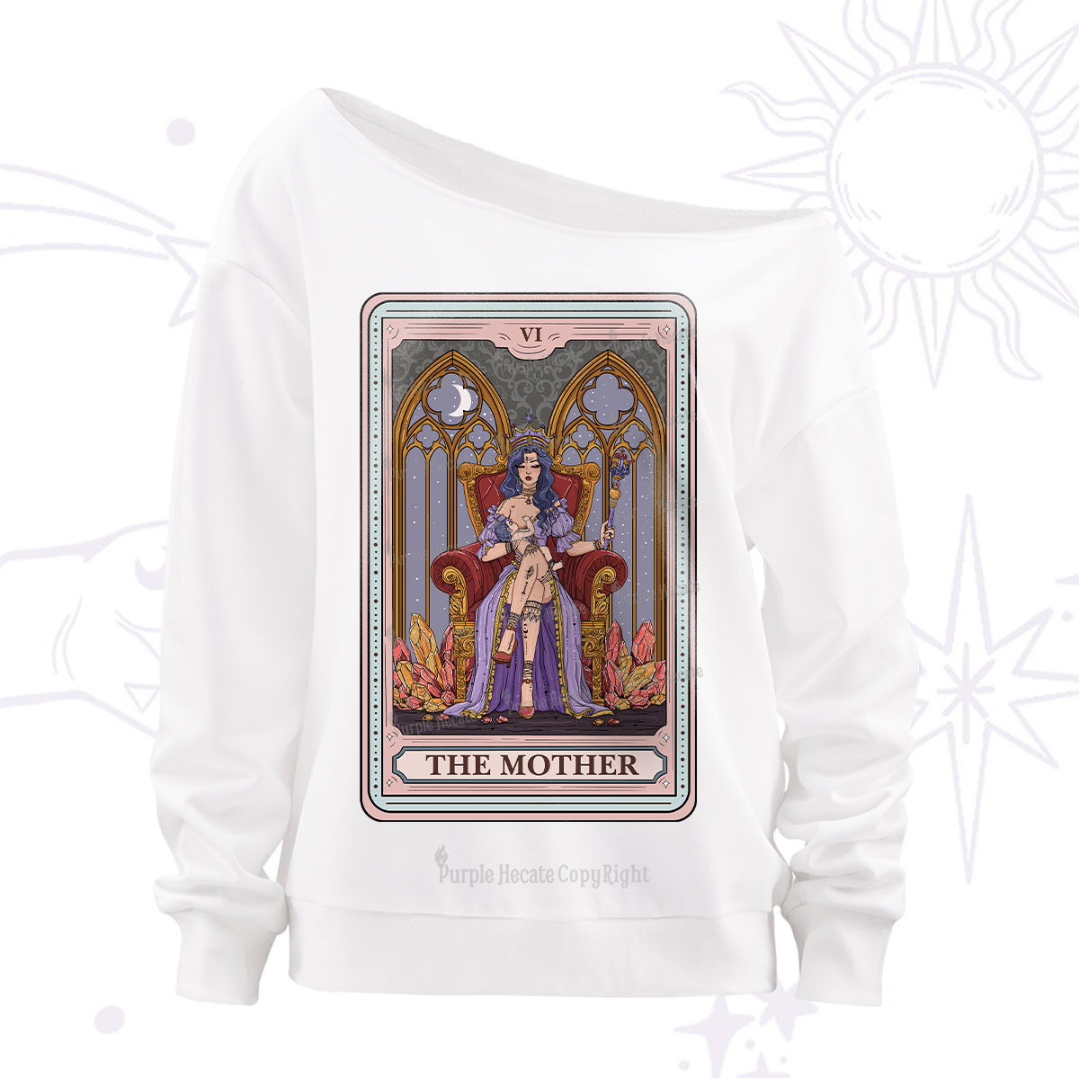 Purplehecate The Mother Tarot Card Off The Shoulder Sweatshirt