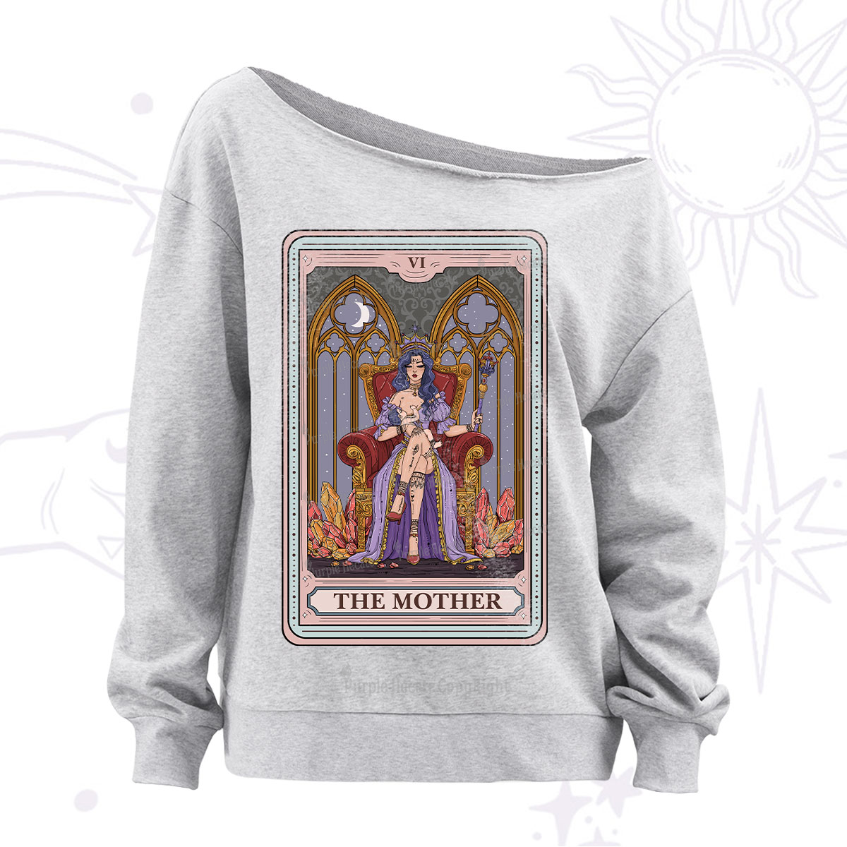 Purplehecate The Mother Tarot Card Off The Shoulder Sweatshirt