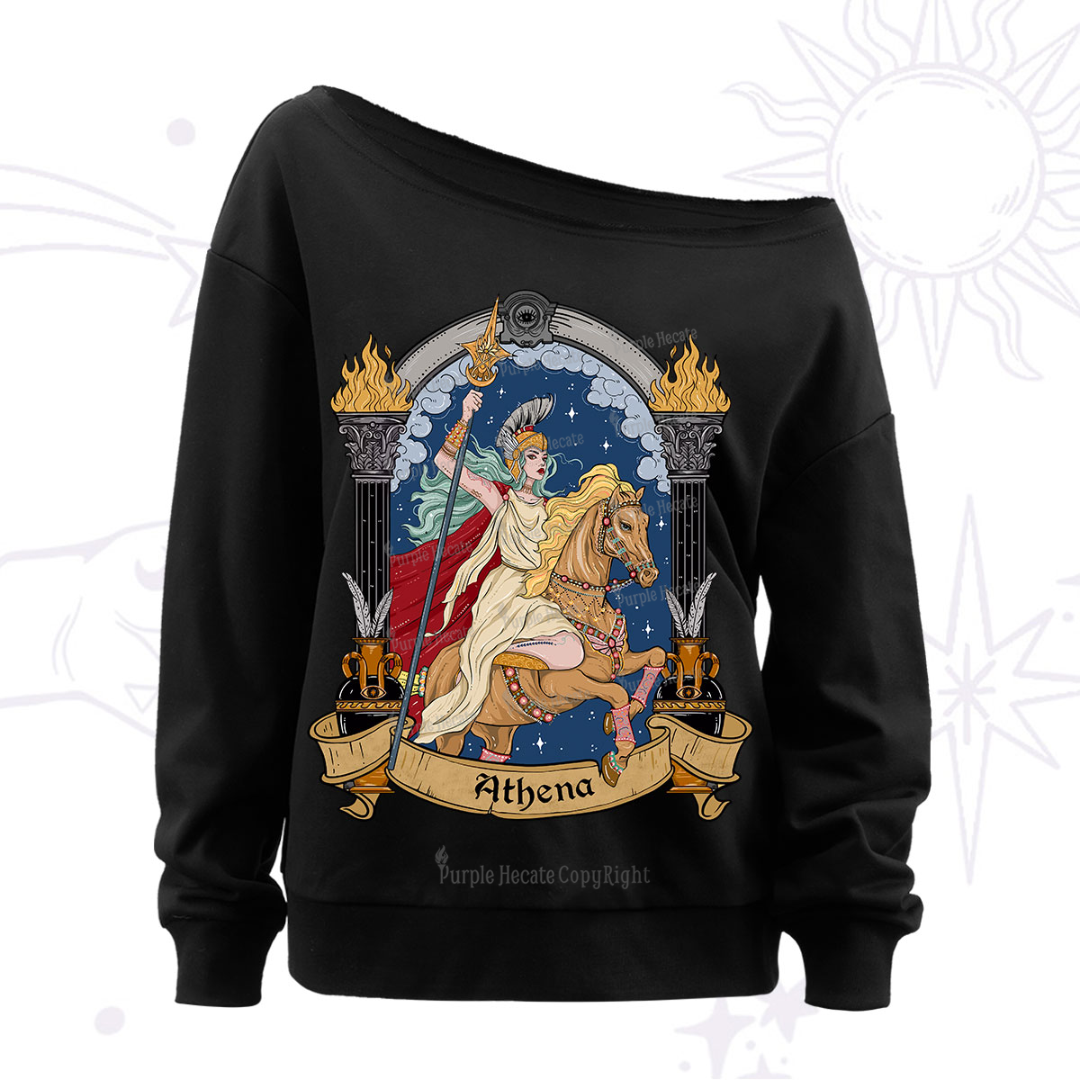 Purplehecate The Mighty Goddess Athena Off The Shoulder Sweatshirt