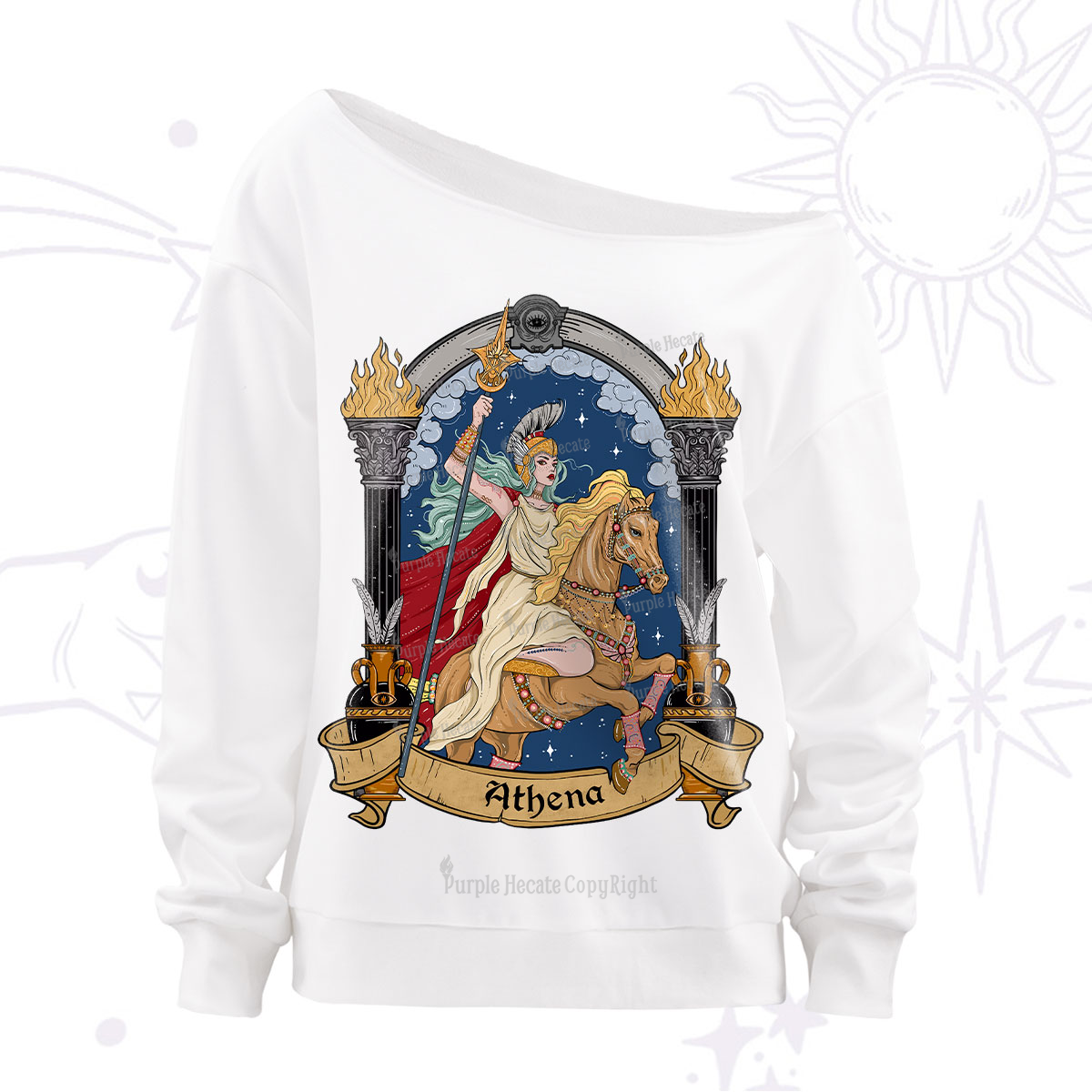 Purplehecate The Mighty Goddess Athena Off The Shoulder Sweatshirt