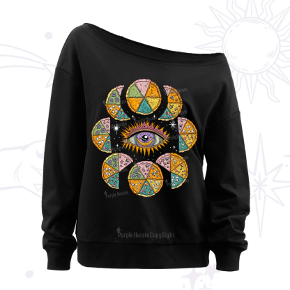 Purplehecate Moon Phase Pizza Off The Shoulder Sweatshirt