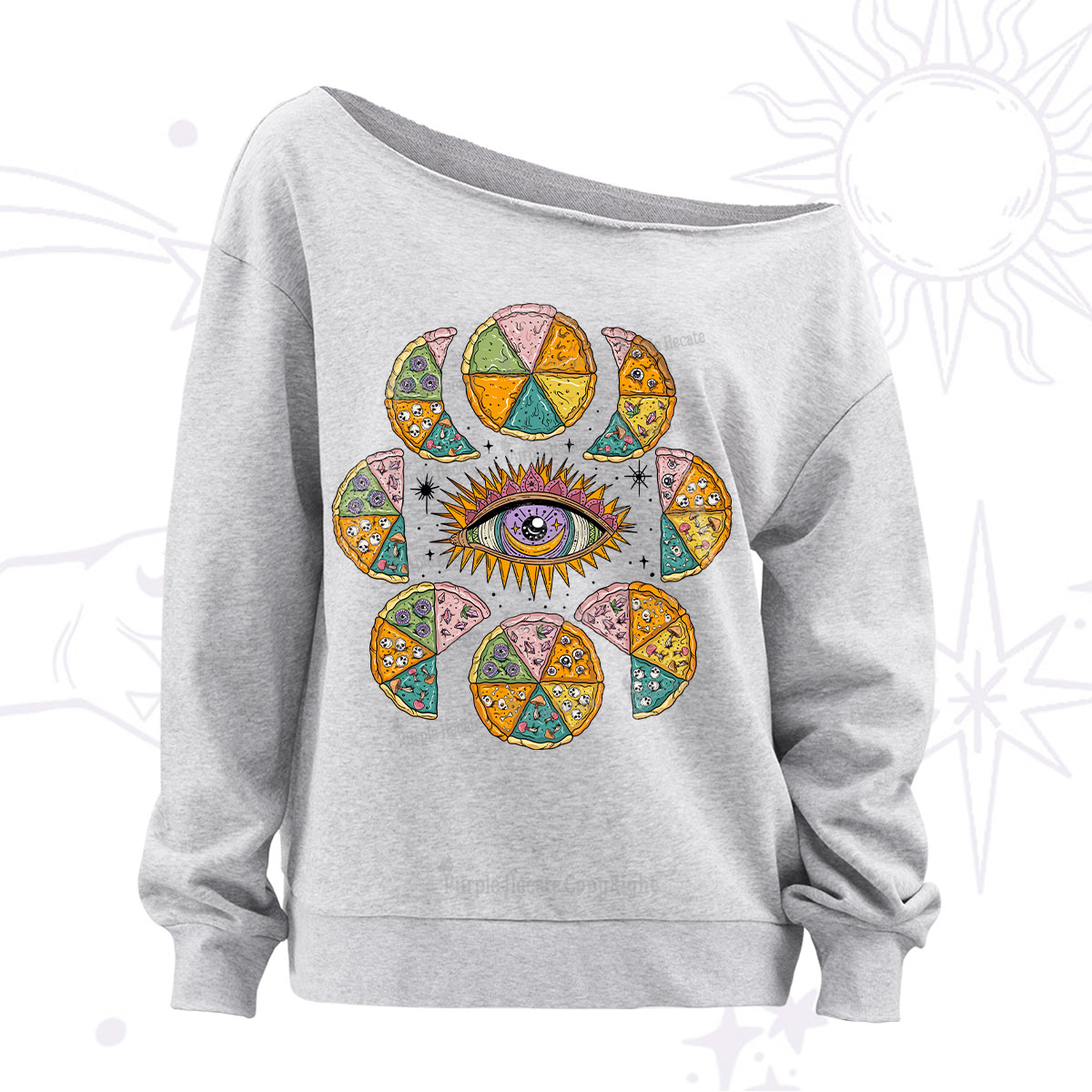 Purplehecate Moon Phase Pizza Off The Shoulder Sweatshirt