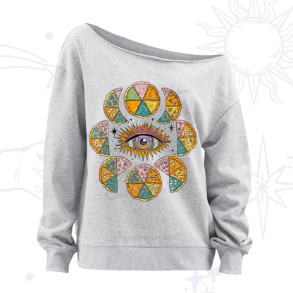 Purplehecate Moon Phase Pizza Off The Shoulder Sweatshirt