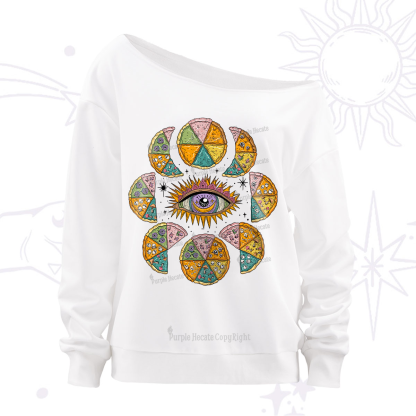 Purplehecate Moon Phase Pizza Off The Shoulder Sweatshirt