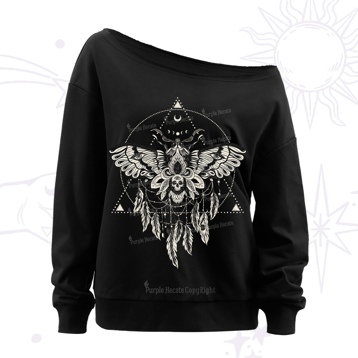 Purplehecate Mystical Luna Moth Off The Shoulder Sweatshirt