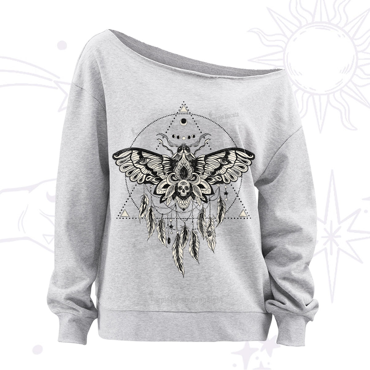 Purplehecate Mystical Luna Moth Off The Shoulder Sweatshirt