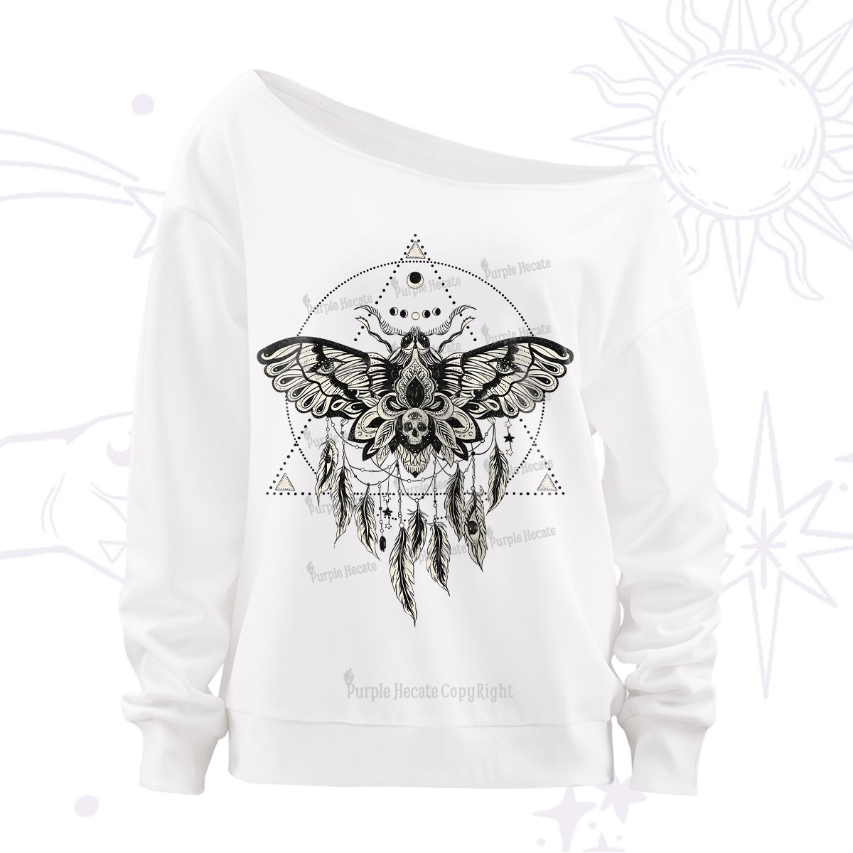 Purplehecate Mystical Luna Moth Off The Shoulder Sweatshirt