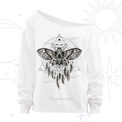 Purplehecate Mystical Luna Moth Off The Shoulder Sweatshirt