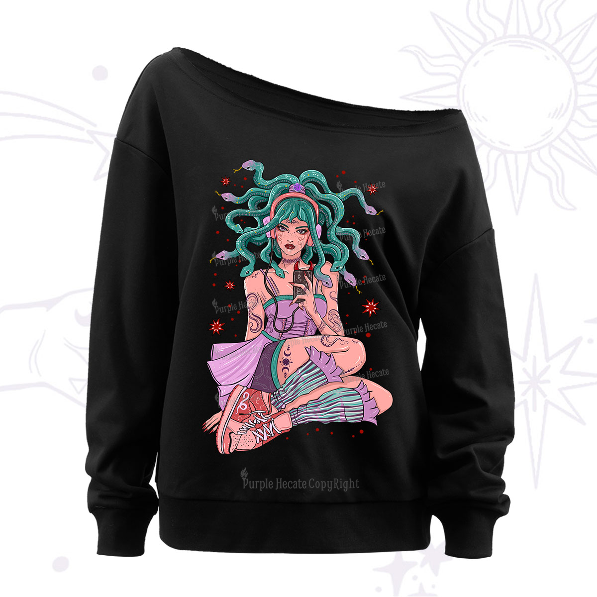 Purplehecate Gorgon Medusa Off The Shoulder Sweatshirt