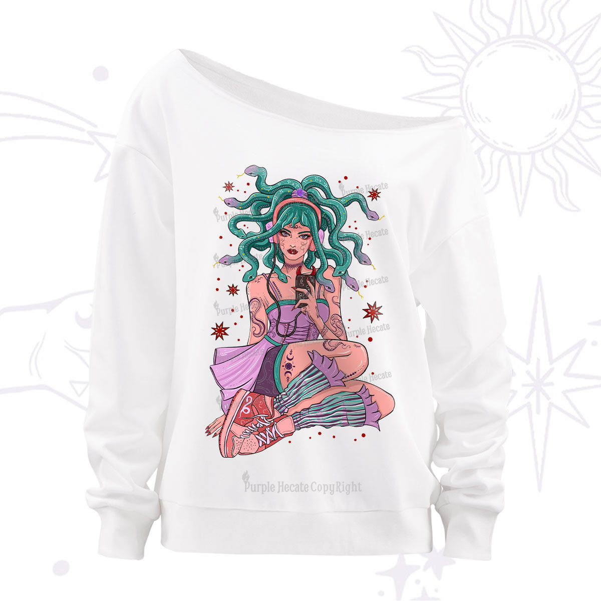 Purplehecate Gorgon Medusa Off The Shoulder Sweatshirt