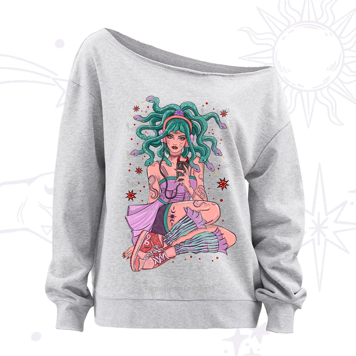 Purplehecate Gorgon Medusa Off The Shoulder Sweatshirt