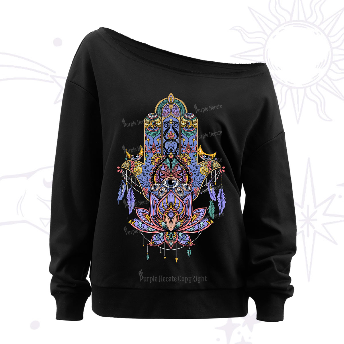 Purplehecate Hamsa Evil Eye Off The Shoulder Sweatshirt