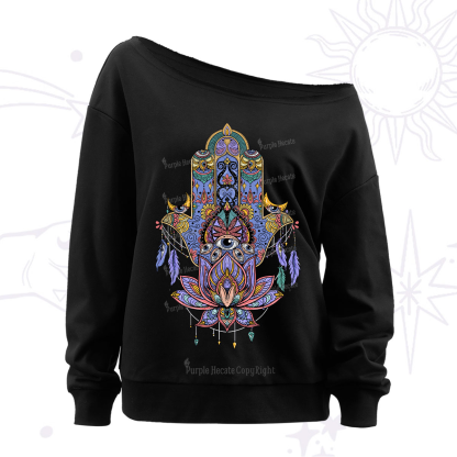 Purplehecate Hamsa Evil Eye Off The Shoulder Sweatshirt
