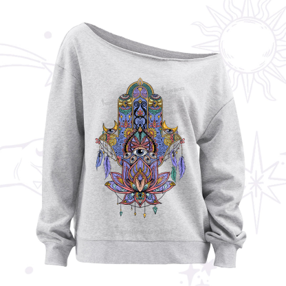 Purplehecate Hamsa Evil Eye Off The Shoulder Sweatshirt